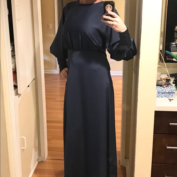 bcbg satin draped back maxi dress